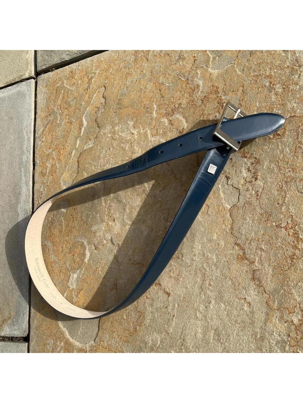 Neo-Vintage Y2K Designer Dark Blue Italian Leather Belt